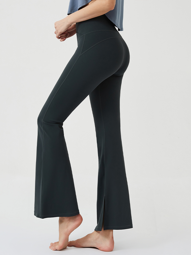 Crossover High Waisted Flare Leggings with Pocket