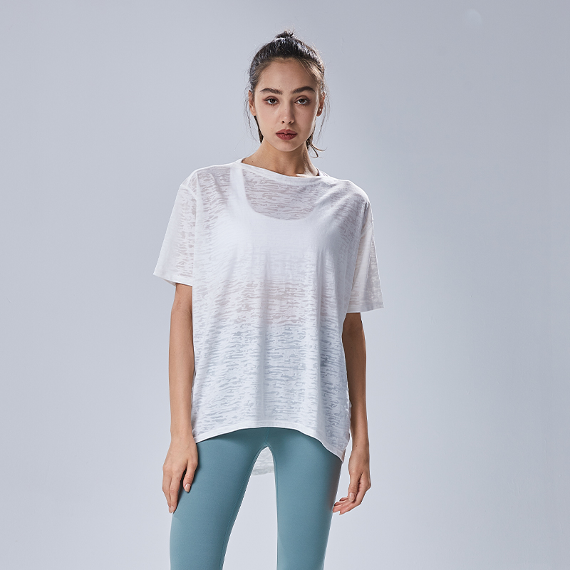 Loose Short Sleeves Burnout T-shirt