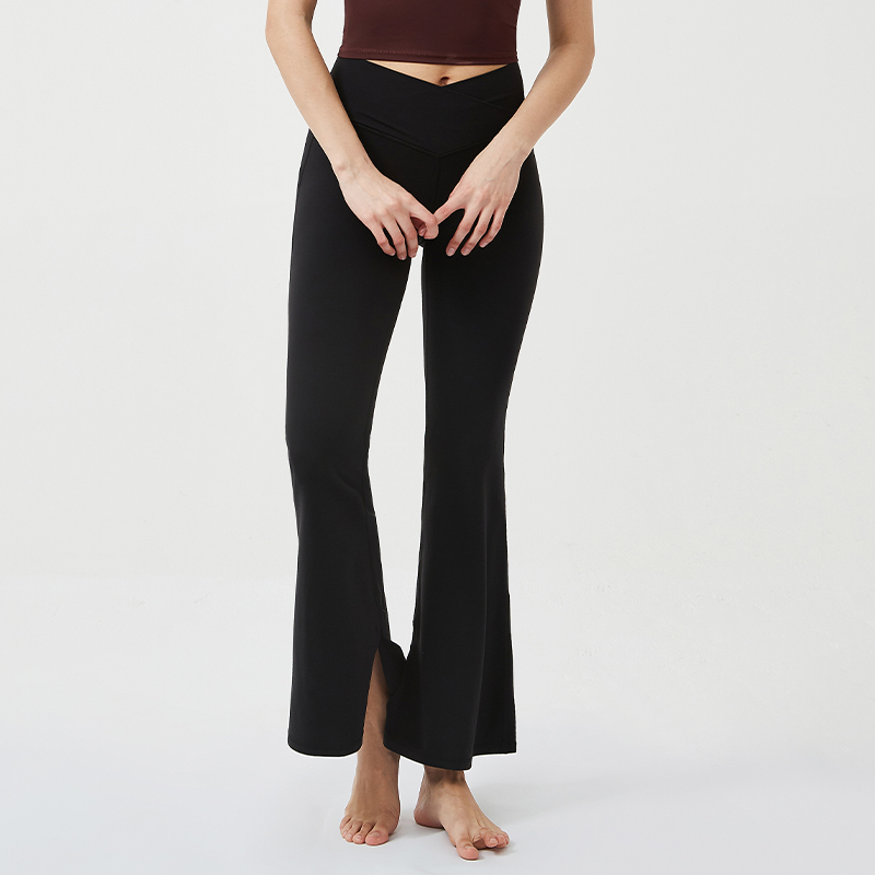 Crossover High Waisted Flare Leggings with Pocket