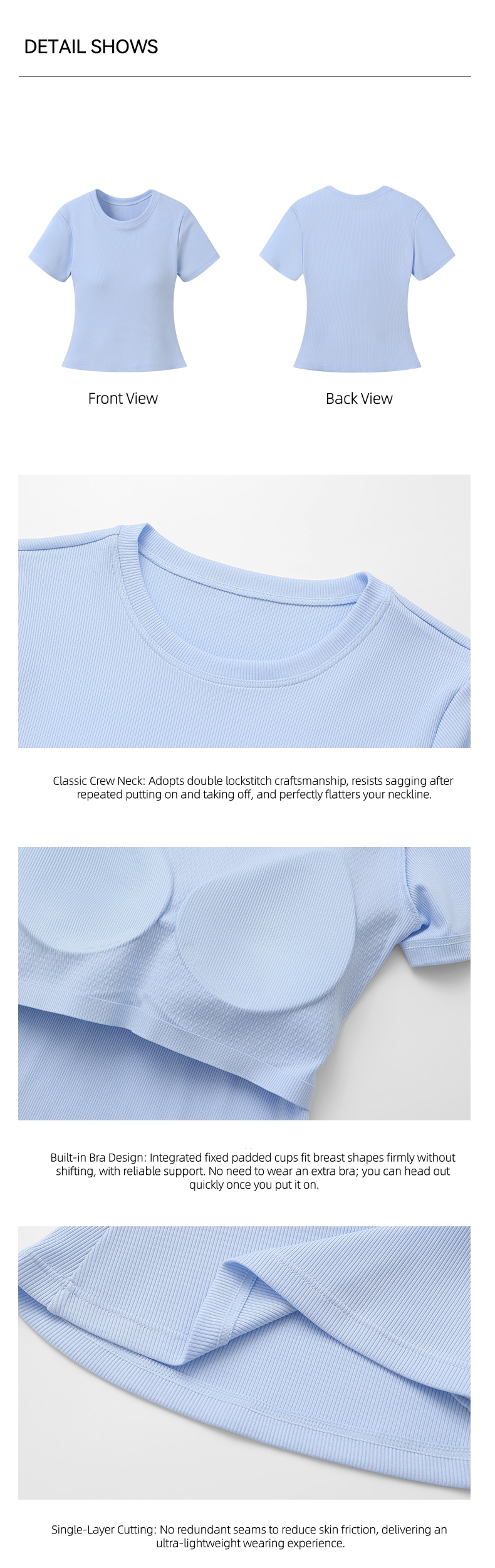 Ribbed Short Sleeve Bra-in detail 4